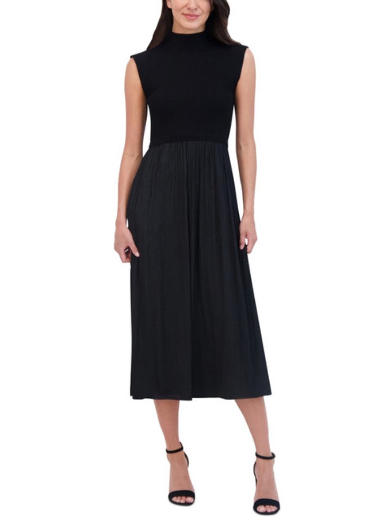 Vince Camuto Womens Mixed-Media Turtleneck Dress - Black, Xl